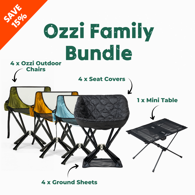 Ozzi Family Bundle — 4 Chairs, Covers, Ground Sheets & Table measurements