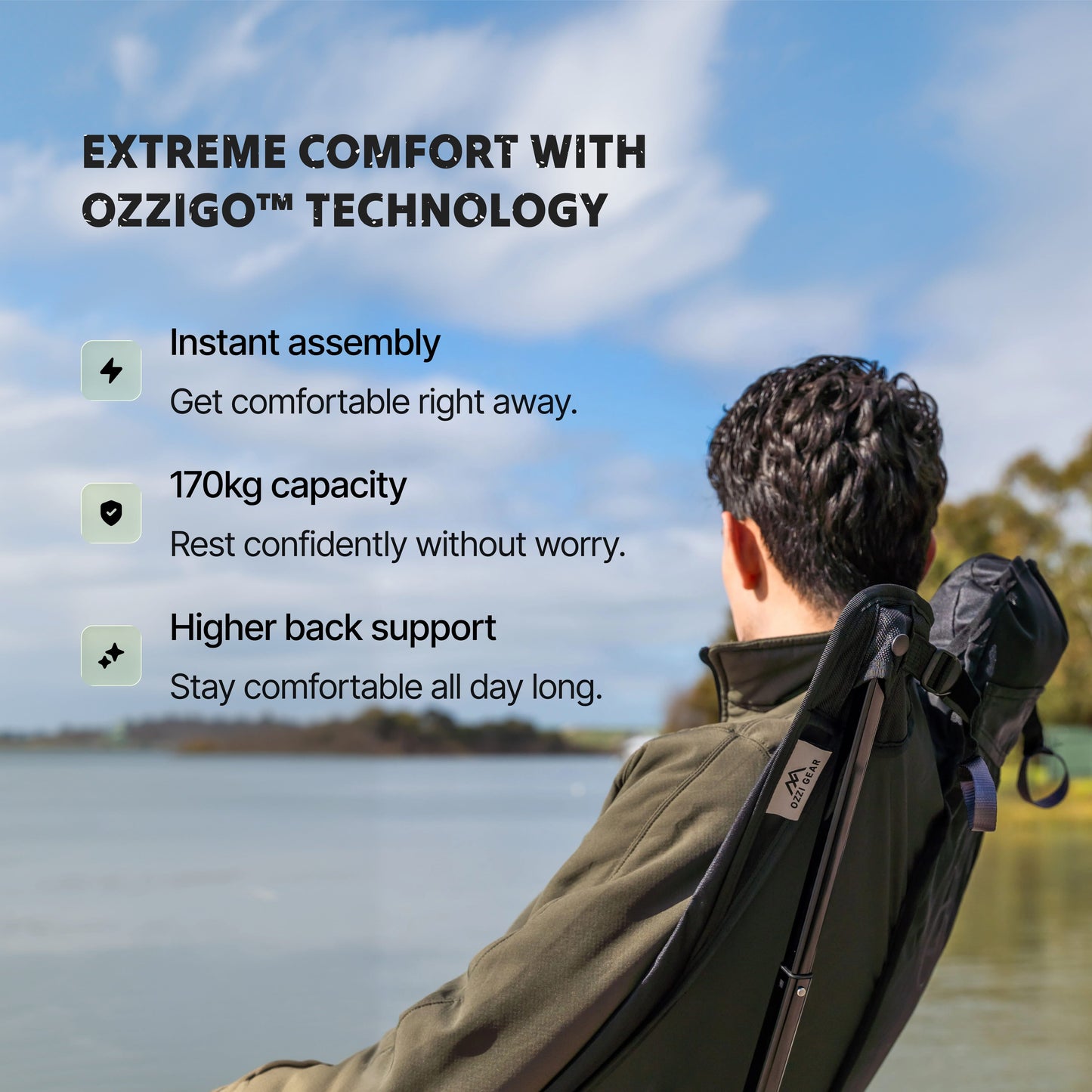 Ozzi Outdoor Lounger — 5-Second Setup, 3kg, 170kg Rated